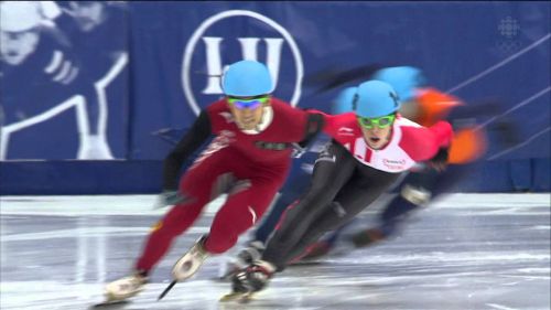 Charle cournoyer /men`s 500m final + interview - world cup short track speed skating montreal