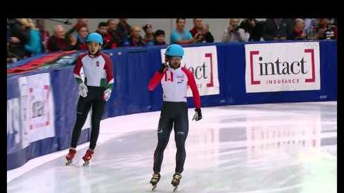 Charles hamelin / crashs men`s 500m (2) final + interview  - short track speed skating toronto