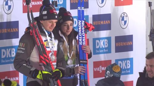 Giacomel e vittozzi ancora sul podio un anno dopo: la gioia per l'argento nella staffetta singola mista a nove mesto