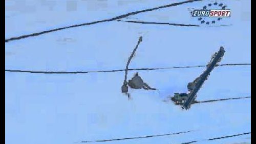 Big crash from Poisson at FIS 2010 Alpine Skiing Men - Val Gardena