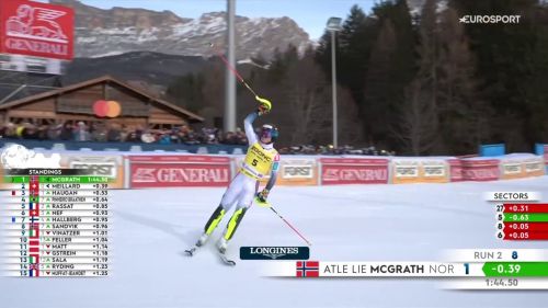 Mcgrath si esalta sulla gran risa: il norvegese si prende lo slalom di alta badia, il video della sua manche