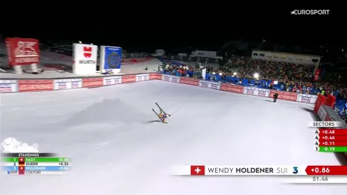Wendy Holdener si ribalta dopo il traguardo e si schianta contro le barriere protettive. Rivivi la sua caduta a Courchevel