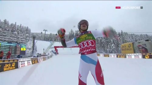 La seconda mache di marco odermatt, vincitore del 2° gigante di santa caterina valfurva