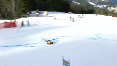 Super g wengen - brutta caduta per james crawford: si ribalta e va a sbattere contro una porta